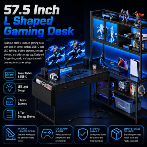 57.5” L-Shaped Desk Pro